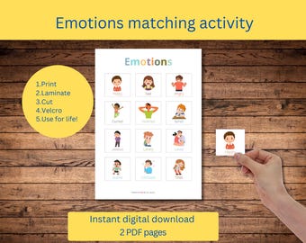Emotions Matching Activity for Kids Preschool Printable Emotions Matching Activity Toddler Feelings Matching Activity Autism Emotions