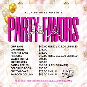 Craft Social Media Set Party Favors Pricing Menu