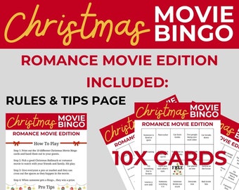 Romantic Christmas Movie Bingo - Fun & Festive Game for Holiday Gatherings - INSTANT DOWNLOAD - 12 Page PDF