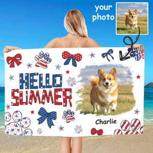 Personalized Beach Towel with Pet Face,Custom Beach Towel, Put Your Dog On Beach Towel,Birthday Vacation Gift, Dog Lover Gift