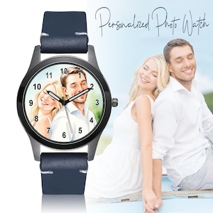 Custom watercolor photo watch, personalized photo watch, gift for dad, anniversary gift,men&#39;s leather watch,,Custom Watches for Him