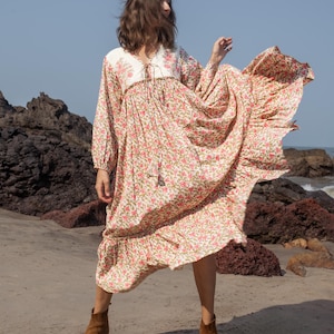 Floral Hand Block Print Maxi Dress | Boho Cotton Dress | Summer Dresses for Women | Indian Long Maxi Dress, Floral Print Cotton Custom Dress