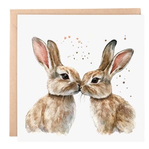 Wenskaart Rabbits Love – aquarel dierenkunst, 6 x 6 blanco kaart voor jubileum, bruiloft of vriendschap