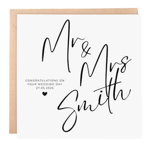 Gepersonaliseerde trouwdagkaart - aangepaste heer en mevrouw, trouwdagkaart - bruiloftsgastenkaart - 6 x 6 handgemaakte wenskaart, gepersonaliseerd cadeau