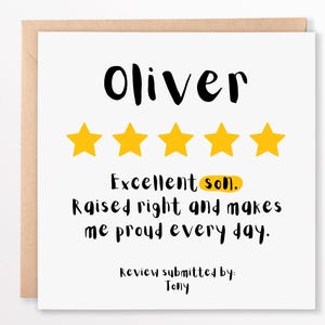 Tarjeta de 5 estrellas personalizada para hijo: divertida y emotiva tarjeta de cumpleaños o simplemente porque sí: regalo personalizado para hijo de 6 x 6, tarjeta personalizada