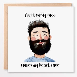 Tarjeta de San Valentín con barba divertida: linda tarjeta de amor con cara de barba para él: tarjeta de aniversario para esposo o novio, tarjeta personalizada