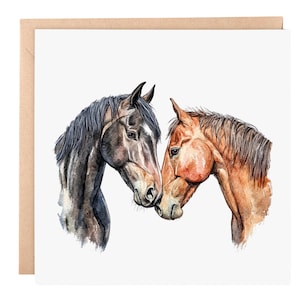 Biglietto d'auguri "Horses Love" - Acquerello con animali, biglietto vuoto 6x6 per anniversario, matrimonio o amicizia