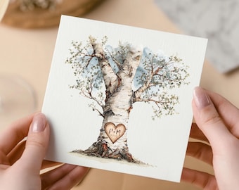 Personalized Love Tree Card - Custom Anniversary, Wedding, Initials - Romantic Card for Him or Her