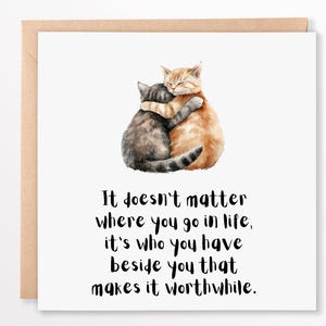 Dolce biglietto di amicizia - Biglietto di abbraccio di gatto carino - Biglietto di relazione motivazionale 6x6 per partner, migliore amico o persona cara, biglietto personalizzato