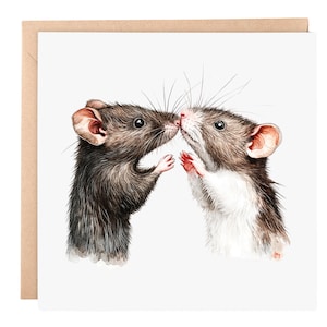 Wenskaart Rats Love – aquarel dierenkunst, 6 x 6 blanco kaart voor jubileum, bruiloft of vriendschap