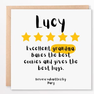 Cartão personalizado de 5 estrelas para avós – Cartão engraçado e sincero de aniversário ou dia das mães – Presente personalizado para avós 6x6, cartão personalizado