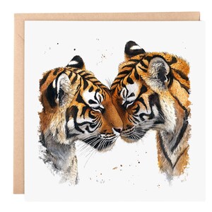 Wenskaart Tigers Love – aquarel dierenkunst, 6 x 6 blanco kaart voor jubileum, bruiloft of vriendschap