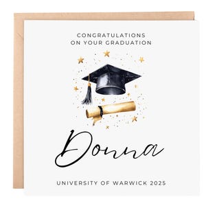 Carte de remise de diplôme avec nom personnalisé - Carte de félicitations - Carte de remise de diplôme de la promotion 2025, Carte de remise de diplôme universitaire 2025 - Nom personnalisé