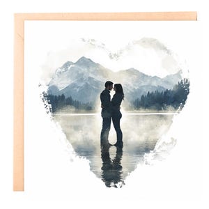 Romantische verjaardagskaart - Love in the Mountains-6 x 6 aquarel hartkaart voor man, vrouw, vriend of vriendin, gepersonaliseerd
