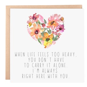 d'encouragement – Carte florale de soutien pour le coeur | Carte Pensées à vous 6 x 6 | Carte de soutien pour la santé mentale, l'anxiété, le deuil ou les moments difficiles, personnalisée