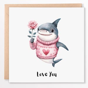 Süße Geeky Jubiläumskarte, Romantische Hai - Liebe dich, süße Lustige Jahrestagskarte, Frau, Freundin, Ehemann, Freund, Für Ihn, Für Sie