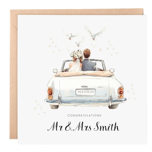 Carte de mariage personnalisée | Carte simplement mariée élégante | Félicitations de mariage de voitures anciennes | Carte de voeux pour jeunes mariés 6 x 6, personnalisé couple