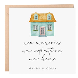 Carte de vœux personnalisée pour une nouvelle maison – Carte de pendaison de crémaillère personnalisée avec un nom | Cadeau personnalisé pour la nouvelle maison 6 x 6 | carte de vœux aquarelle | Nouvelle aventure