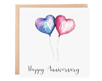 Personalized Anniversary Card: Heart Balloon with Initials - 6x6 Greeting Card