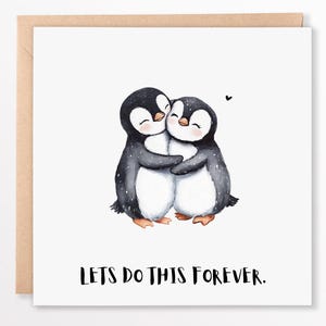 Cartão de amor de pinguim, cartão de aniversário engraçado e fofo, esposa, namorada, marido, namorado, para ele, para ela