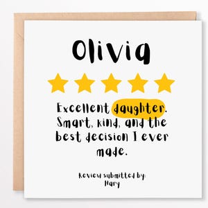 Cartão personalizado de 5 estrelas para filha – Cartão engraçado e sincero de aniversário ou apenas porque – Presente personalizado para filha 6x6, cartão personalizado
