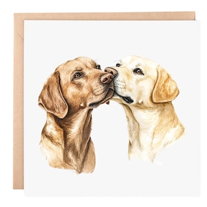 Wenskaart Dog Love – aquarel labrador kunst, 6 x 6 blanco kaart voor jubileum, bruiloft of vriendschap