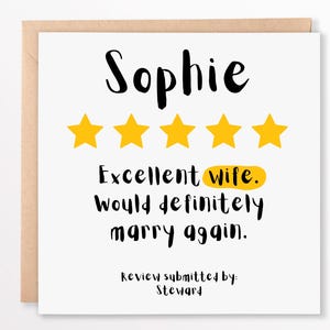 Carte d'épouse 5 étoiles personnalisée - Anniversaire ou carte d'anniversaire drôle et romantique - Cadeau d'épouse personnalisé 6 x 6, carte personnalisée