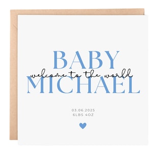 Personalisierte neue Baby Jungen / Mädchen Karte - Willkommen in der Welt Baby Namenskarte - 150x150 Benutzerdefinierte Geburtsankündigung Andenken, Neugeborenes Baby Custom