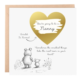 Faire-part de grossesse à gratter pour révéler un bébé - Jolie carte de vœux pour bébé style Winnie - Révélation grand-parent 6 x 6 - Vous allez être une nounou, grand-père