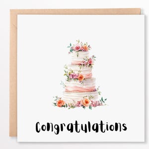 Elegante Blumenhochzeitstorte Glückwunschkarte - 6x6 Feier Grußkarte, personalisierte Karte, neue Ehe, Hochzeitskarte, Hochzeitsgeschenk
