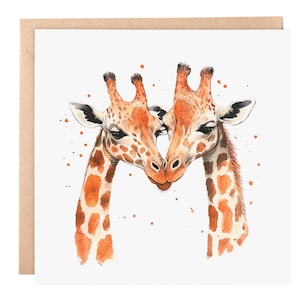 Biglietto d'auguri Giraffe Love - Acquerello con fauna selvatica, biglietto vuoto 6x6 per anniversario, matrimonio o amicizia