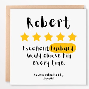 Biglietto personalizzato per marito a 5 stelle – Biglietto divertente e sentito per anniversario o semplicemente perché – Regalo personalizzato per marito 6x6, biglietto personalizzato