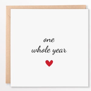 Primo biglietto di anniversario - Un anno intero - Biglietto d'amore minimalista 6x6 - Regalo di anniversario personalizzato, biglietto personalizzato