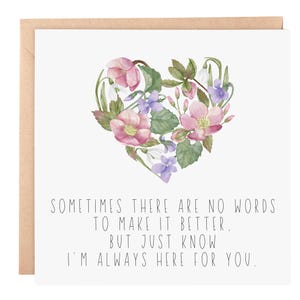 Aanmoedigingskaart: hart met bloemen | Kaart van 6 x 6 Thinking of You | Ondersteuningskaart geestelijke gezondheid, angst, verdriet of moeilijke tijden, aangepast