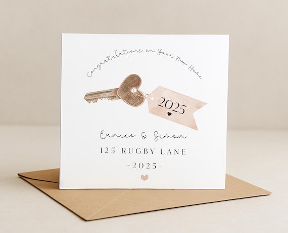 Personalized New Home Card – Housewarming Gift with Heart Key