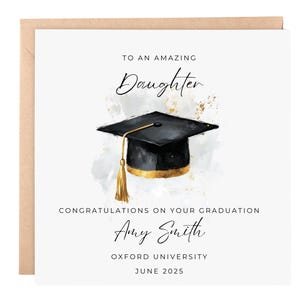 Carte de remise de diplôme avec nom personnalisé - Carte de félicitations - Carte de remise de diplôme de la promotion 2025, Carte de remise de diplôme universitaire 2025 - Nom personnalisé