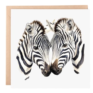 Biglietto d'auguri Zebra Love - Acquerello con fauna selvatica, biglietto vuoto 6x6 per anniversario, matrimonio o amicizia