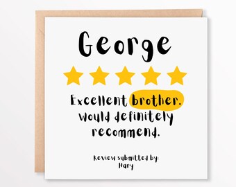 Tarjeta personalizada para hermano: reseña de 5 estrellas, regalo de cumpleaños divertido