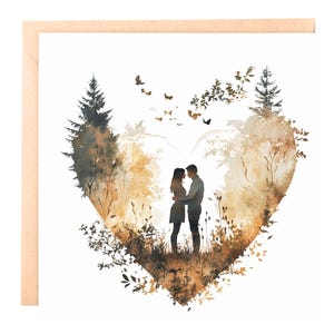 Romantische verjaardagskaart - Love in the Mountains-6 x 6 aquarel hartkaart voor man, vrouw, vriend of vriendin, gepersonaliseerd