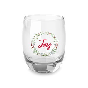 Joy Holidays Stemless Whiskey Glass, Clear Glass Cup, Christmas Gift, New Year&#39;s Eve, Home Bar Decor, Gift for Wine Lovers