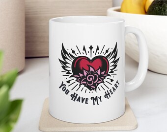 Heart with Wings Ceramic Mug 11oz, Gift for Her, Gift for him, Coffee Mug, Tea Mug, Valentines Day Mug