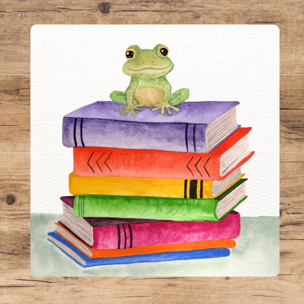 Whimsical Frog on Books sticker | Storybook/Reading Decal for Book Lovers, Librarians, Teachers, Literary Fans, Bookworms | Free shipping