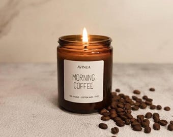 Morning Coffee Scented Soy Candle | Handmade Amber Jar, 8 oz