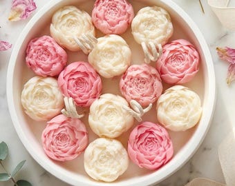 Hand-Poured Peony Flower Candle Centerpiece | Realistic 3D Soy Wax Floral Bouquet Bowl