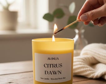 Citrus Dawn Soy Candle, 8oz Wooden Wick, Fresh Summer Scent Gift