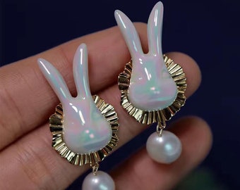 Rabbit Earrings, Vintage Bunny Earrings , Alice In Wonderland Earrings, Gift For Her, Vintage Jewelry, Animal Earrings, Easter Gift