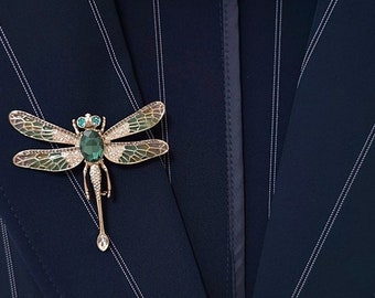 Dragonfly Crystal Brooch | Handmade Formal Shirt Retro Lapel Pin