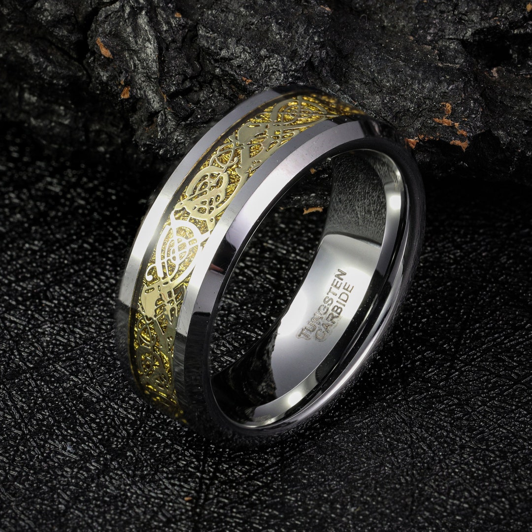 Men's and Women's Celtic Dragon Pattern Rings/black Tungsten Men's Dragon Pattern Ring/6mm Wide