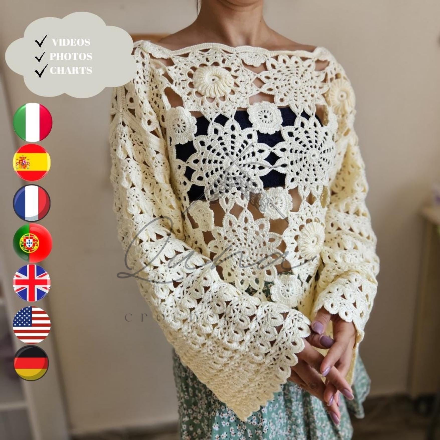 40 Crochet Blouse Patterns with Lace, Wraps, and Granny Squares 3 Floral Crochet Blouse Pattern: Women's Top