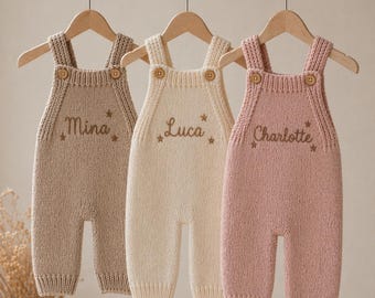 Peto de punto personalizado para bebé, pelele con nombre personalizado, conjunto para recién nacido, regalo para baby shower, ropa de bebé de punto suave y orgánico.